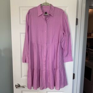 Boss Pink Linen Midi Shirt Dress with Slip Layer US 12